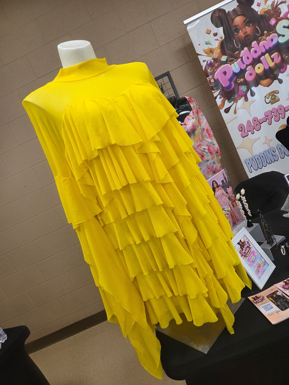 Bright Yellow Ruffle Layered Women's Dress
